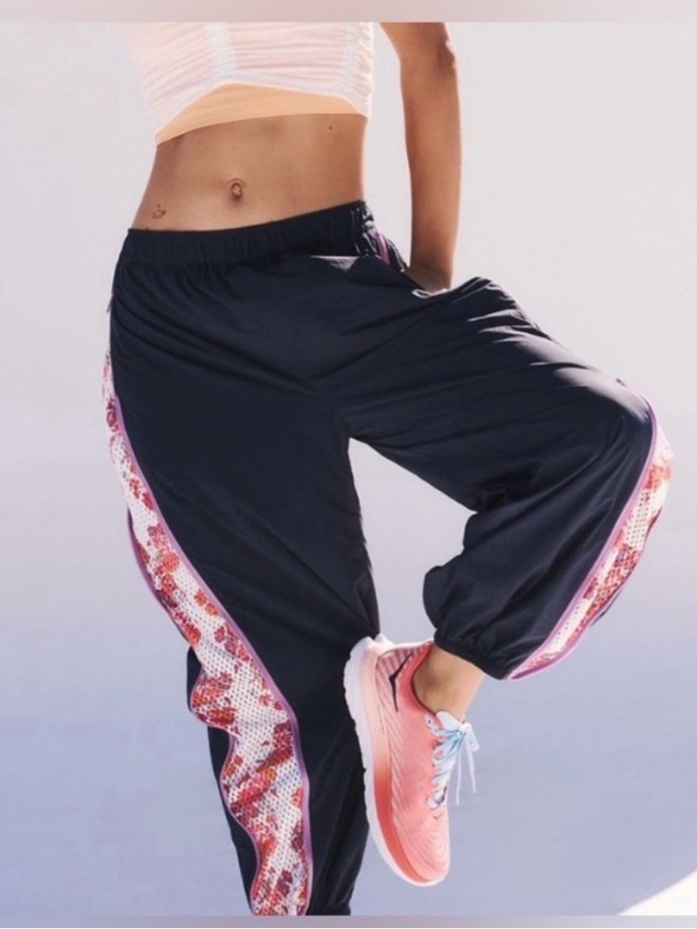 Free People Movement Three Pointer Track Pants Convertible Navy Floral XL NWT!